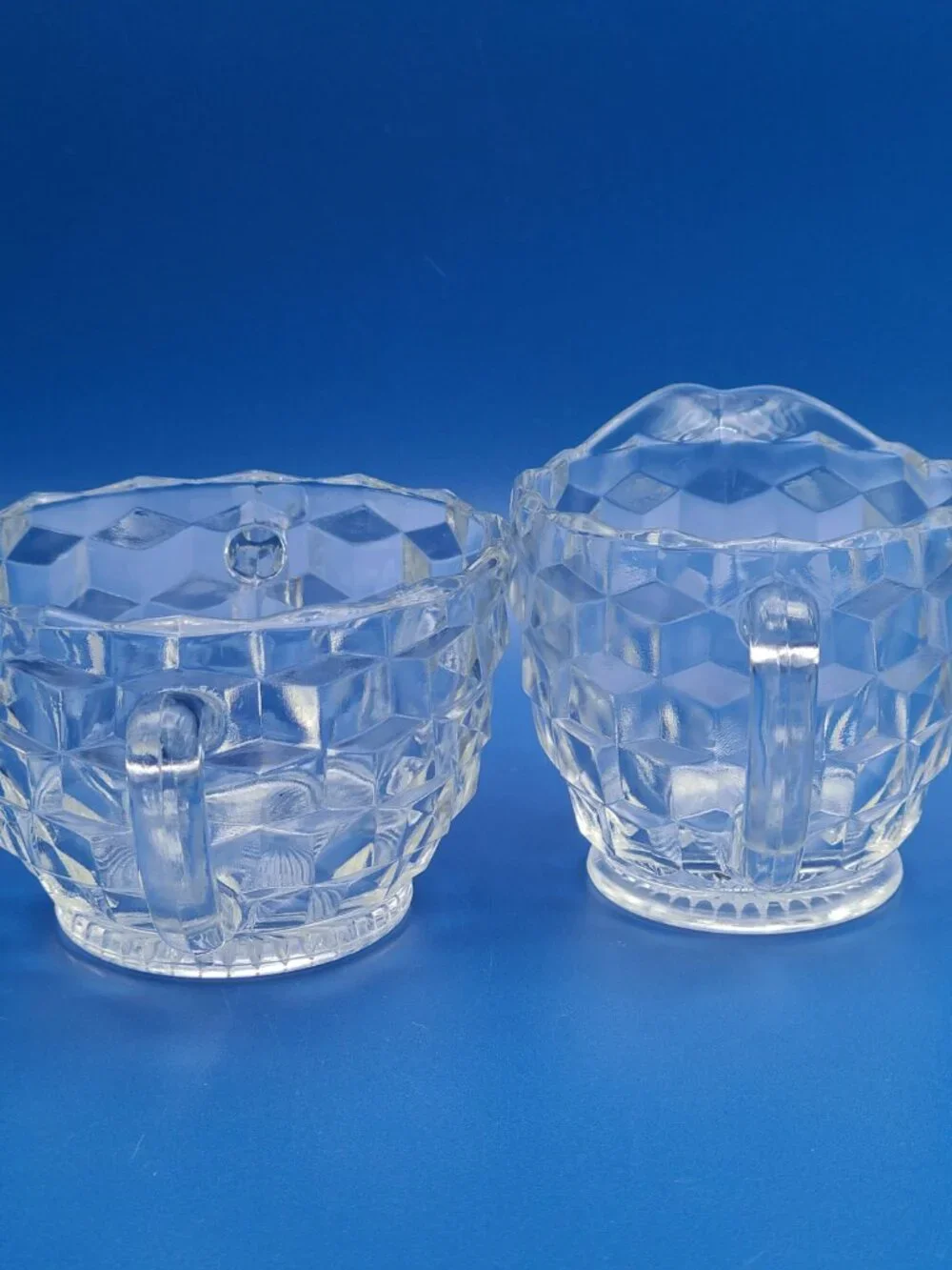 Fostoria Glass Vintage American Clear Cubist Cream Open Sugar Set